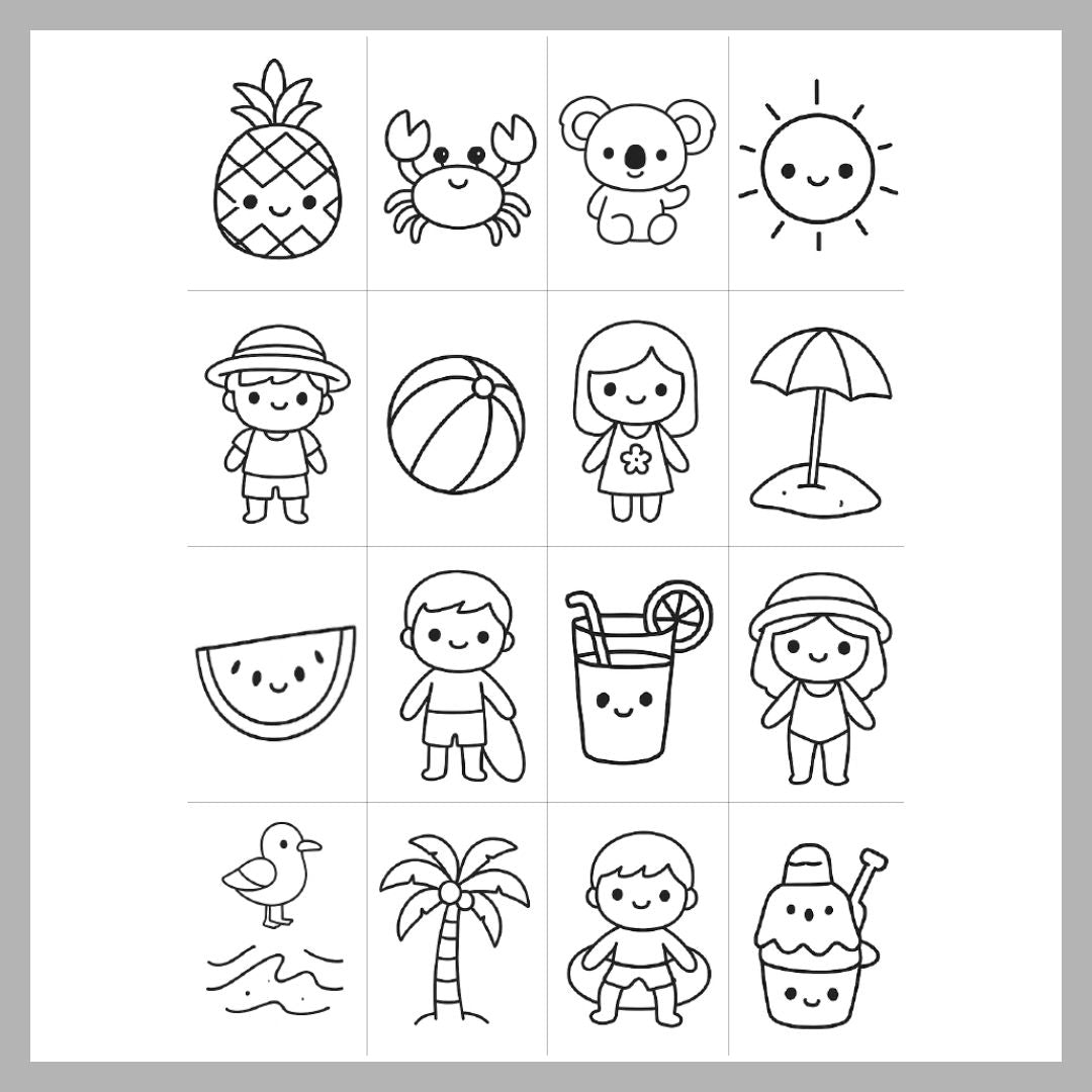 Chibi Kawaii Summer Mini Colouring Book - Digital PDF | Handmade Calm Craft